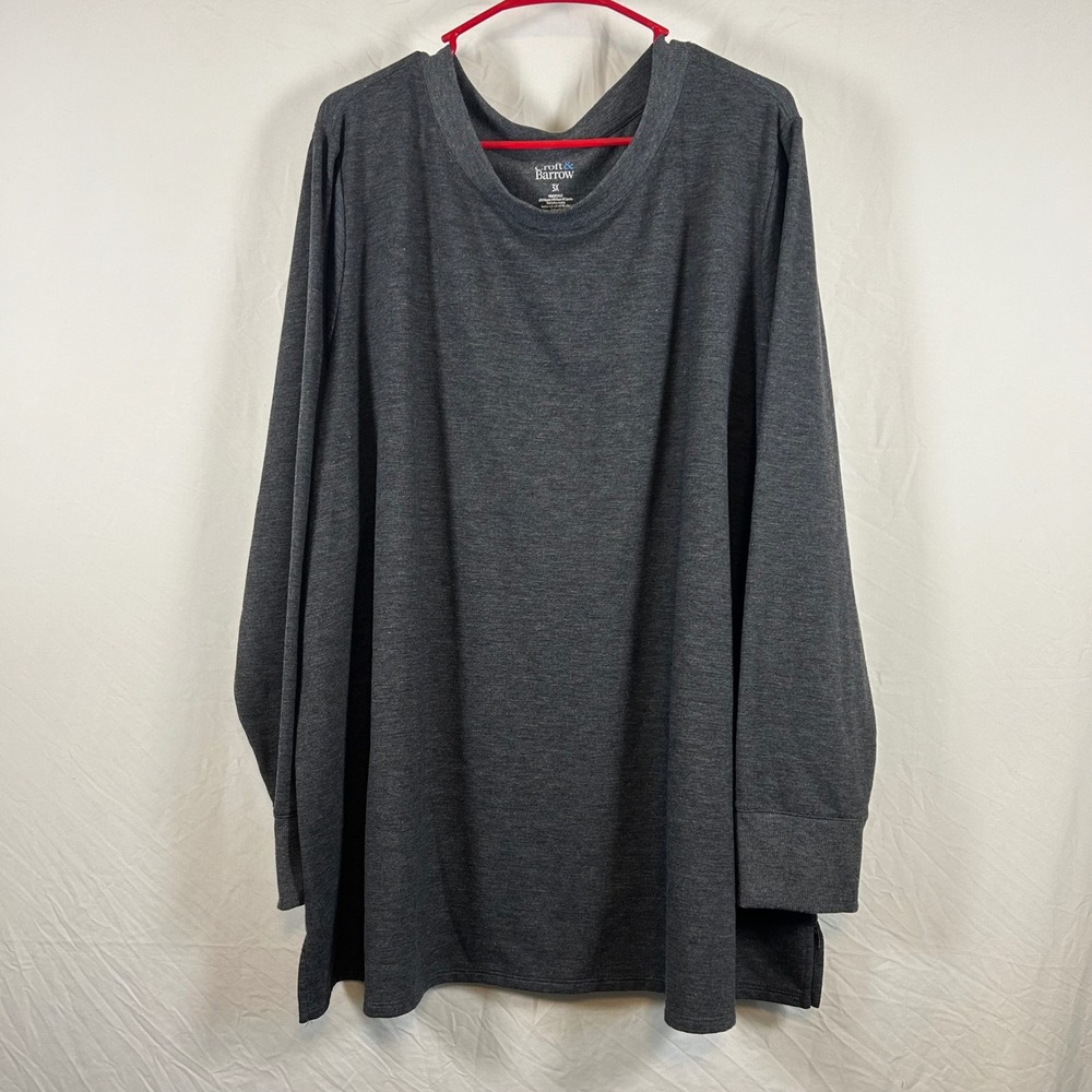 Croft & Barrow Womens Plus 3X Charcoal Gray Heather Long Sleeve Knit T-Shirt